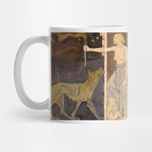 Woman with a torch, child and wolf (1904) by Richard Roland Holst Mug